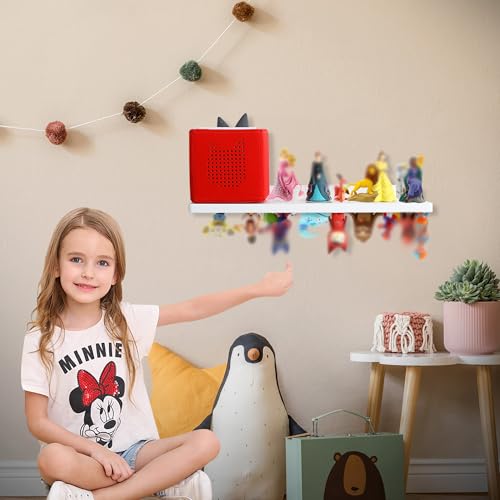 PHOENANCEE for Tonies Shelf Magnetic,for Toniebox Figures Storage Display Shelf 30-36 Character,Wall Floating Shelves Wooden,Compatible Charging Station for Children Kid's Room,Oak,1 Tier - color: White, size: 1-Tier