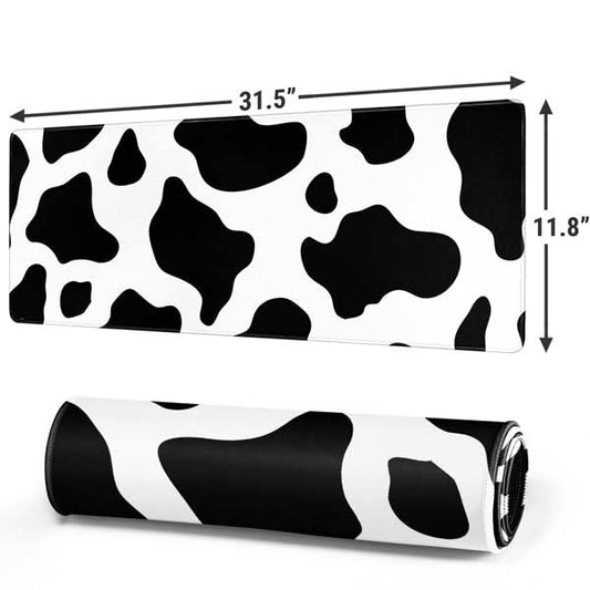 Skinit Large Gaming Mouse Pad - Cow Pattern Animal Print Design with Stitched Edges, Waterproof, Non-Slip Rubber Base, Desk Mat for Keyboard & Mouse, 31.5" x 11.8" inches - color: Black - PTTRNS05, size: 31.5" x 11.8"
