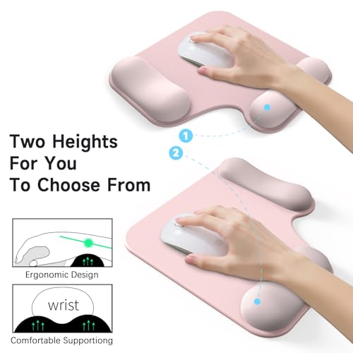 Ergonomic Mouse Pad with Gel Wrist Rest (1" & 1.2" Dual Height) - Cute Mouse Pads Compact Mousepad Desk Mat Office, Gaming & Carpal Tunnel Relief | Non-Slip Rubber Base Pale Pink - color: Pale Pink