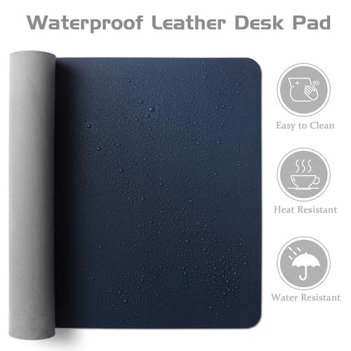 Aothia Leather Desk Pad Protector - Large Mouse Pad, Office Desk Mat, Non-Slip PU Leather Desk Blotter, Laptop Desk Pad, Waterproof Desk Writing Pad for Office and Home (Dark Blue, 38" x 13.7") - color: Dark Blue, size: 38" x 13.7"