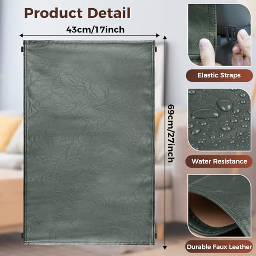 Headrest Cover for Recliner Chair Recliner Headrest Protector Faux Leather Headrest Cover with Elastic Straps Couch Headrest Covers for Furniture Sofa Chair Protector W17 x L27In(Grey Green) - color: Dark Grey Green, size: 17x27 in