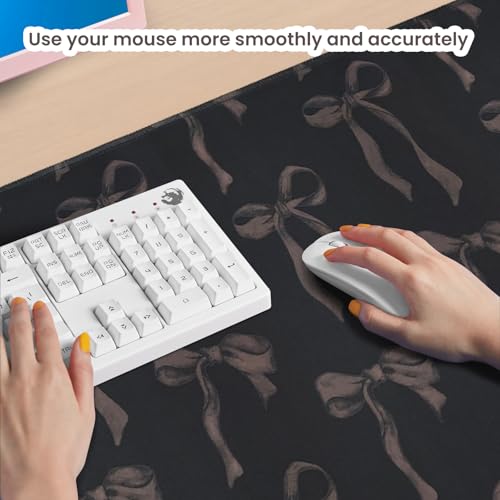 Large Desk Mat, Black Bow Mouse Pad 31.5 x 15.7, Coquette Mouse Pad Black Cute Desk Matt, Aesthetic Office Desk Accessories, Stitched Edge, Non-Slip Base Girly Gaming Mouse Pad Computer Keyboard Mat - color: Black Dark, size: 31.5" x 15.7"