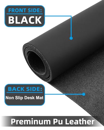 Leather Desk Pad Protector, Office Desk Mat, Large Mouse Pad, Non-Slip PU Leather Desk Blotter, Laptop Desk Pad Desk Accessories for Office and Home (Black, 40" x 17") - color: Black, size: 40" x 17"
