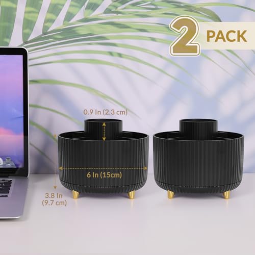 SKYDUE 2 Pack Pen Holder, 360 Degree Rotating Pencil Holder for Desk Organizer, Rotating Desktop Pen Organizer with 5 Slots, Office Supplies, Pencil Cup for Office, School, Home - color: Black_2Pack