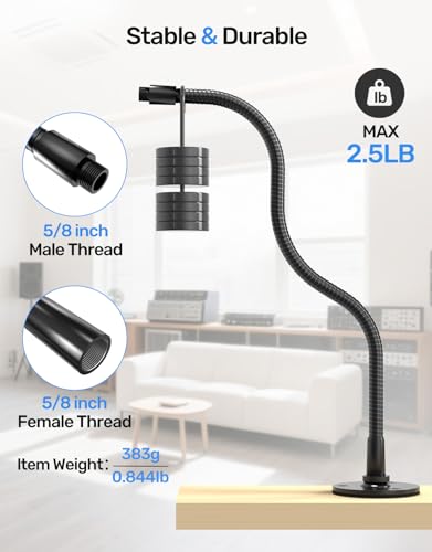 19" Universal Flexible Microphone Gooseneck Stand, 5/8" Male and Female Threads, 2.5 lb High Load-bearing, Durable Aluminum Alloy Construction for DIY Projects, Black - size: 19" Gooseneck