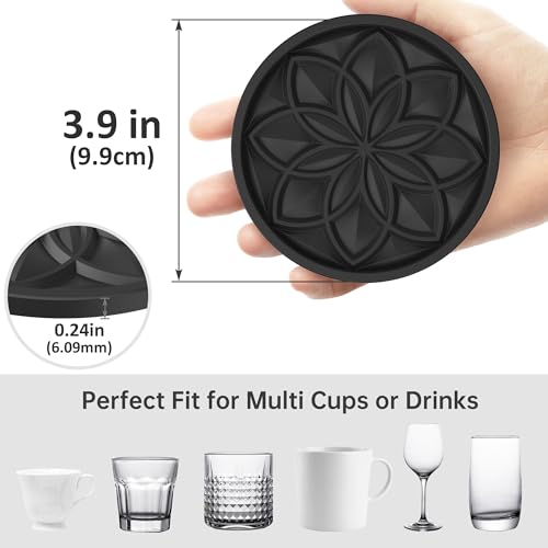 HFHOME Coasters for Drinks 4 Pcs Silicone Coasters Set, Drink Coaster for Coffee Table, Table Cup Mat Desk Coaster for Drinks, Bar Coasters for Home Decor Tabletop Protection Gift - Black - color: Black - 4pcs