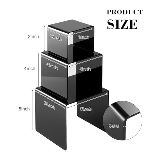 Chuangdi 2 Sets Acrylic Display Risers, Product Stand, Jewelry Display Riser Shelf Showcase Fixtures for Dessert Cupcake Candy Figure Treat Action Showcase(Black,Medium Set) - color: Black, size: Medium Set