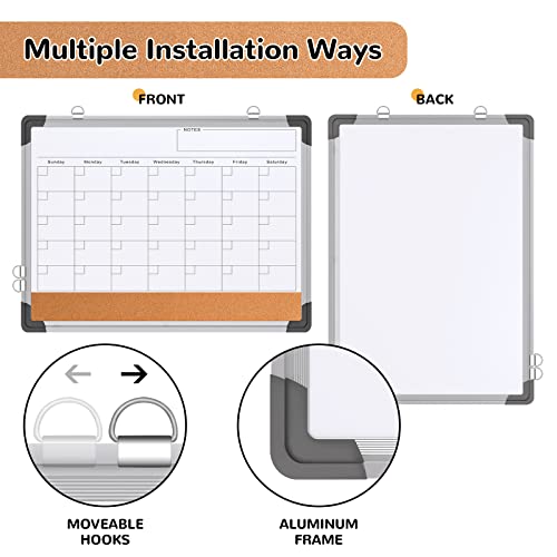 Monthly Calendar Whiteboard for Wall, 17x13 Inches Dry Erase Board with Cork Board Combo, Small Magnetic White Board, Double-Sided Hanging Portable Board for Office School Home Kitchen Planner Memo - style: Whiteboard 17x13 Silver