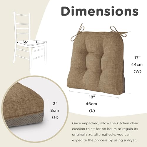 AddGrace Chair Cushions for Dining Chairs Set of 1 Kitchen Seat Cushions with Ties and Non Slip Backing Tufted Indoor Seat Pad for Kitchen Dining Room 18" x 17" x 3" Light Brown - color: Light Brown