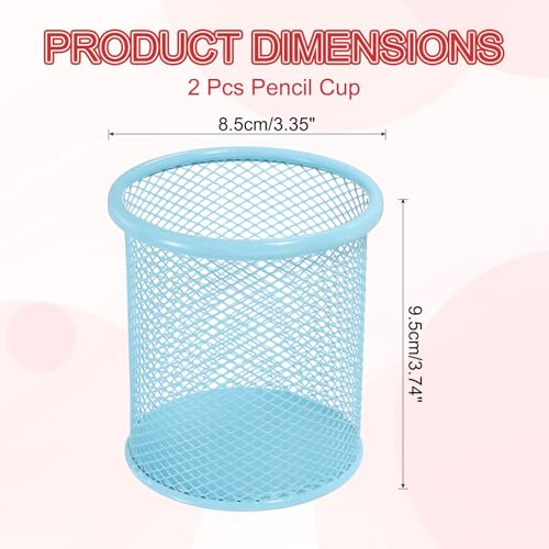 uxcell 2Pcs Mesh Pencil Holder, Metal Pen Cup Desk Organizer Makeup Brush Cup Holder for Home, Office, Classroom(Light Blue) - color: Light Blue