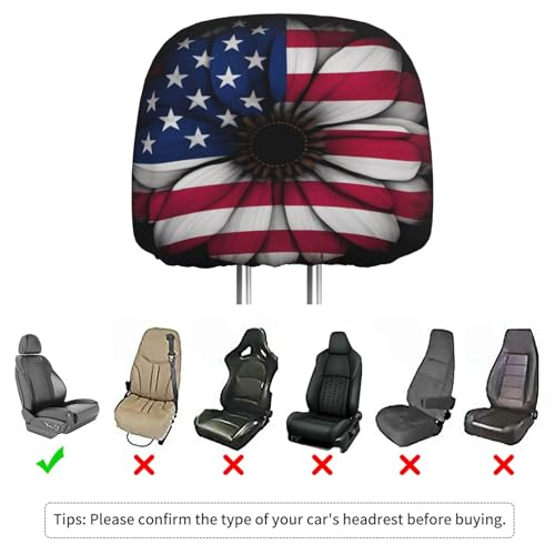 Dujiea 2 Pack American Flag Daisy Car Headrest Covers, Universal Soft Car Seat Head Rest Cover Protector, Vehicle Accessories Fabric Headrest Cover for Cars Vans Trucks - color: American Flag Daisy