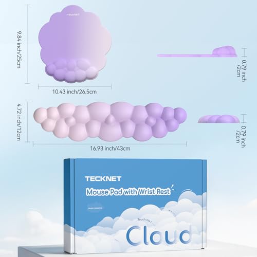 TECKNET Cloud Wrist Rest & Ergonomic Mouse Pad, Cloud Keyboard Wrist Rest with Non-Slip Base, PU Leather Memory Foam Wrist Pad for Keyboard and Mouse, Pain Relief for Typing, Gaming, Purple - color: Purple
