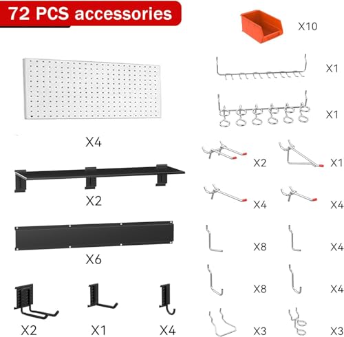 Ultrawall Pegboard Wall Organizer, 48 X 36 inch Garage Storage Pegboard with Hooks Storage Bins Tool Board Panel Tool Organizer, 72pcs - color: Gray