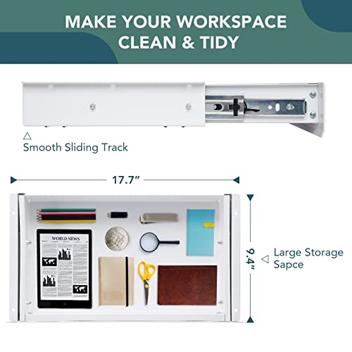 FLEXISPOT Under Desk Drawer, Steel Drawer for Desk Slide-out, Under table Mounted Drawer, Standing Workstation Storage Attachment for Office Home - 17.7” Width, White - color: White