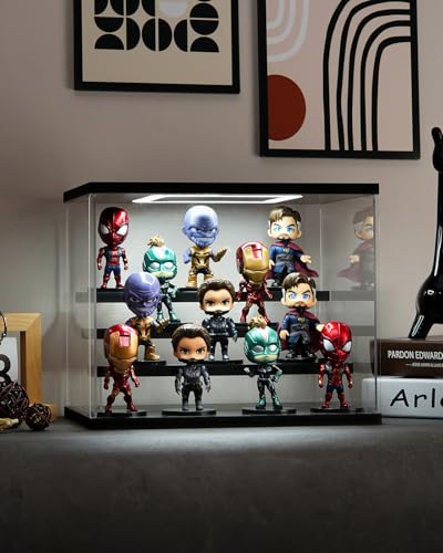 Clear Acrylic Display Case with Light , 4 Tier Display Box Stand Assembly Dustproof Protection Showcase for Collectibles Action Figures (Black 12.6×12.2×11.8in; 32×31×30cm) - color: Black With Light, size: 4 Tier 12.6×9.6×10.6in;32×24.5×27cm
