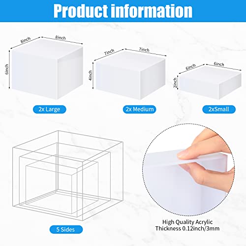 Tuanse 6 Pcs Buffet Risers, Food Risers for Buffet Table, Display Stand for Catering Dessert Collectibles Jewelry Figures Show, 5 Sided Acrylic Cube Display Organizer Acrylic Cube Boxes(White) - color: White