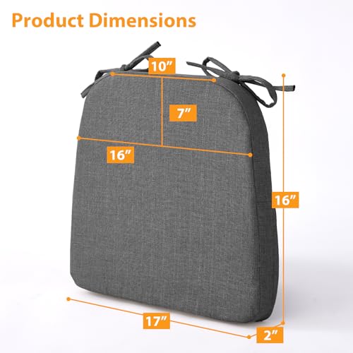 Ruqmuis Chair Cushions for Dining Chairs, 2" Thick Seat Cushions for Kitchen Chairs, D-Shaped Chair Pads with Washable Cover, Ties and Non Slip Backing, 17'' x 16'', Set of 4, Dark Grey - color: Dark Grey, size: 4 Count(Pack of 1)