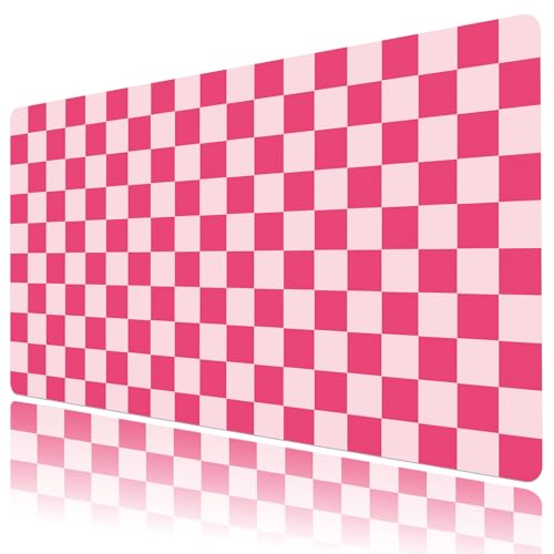EOBTAIN Pink Checkered Mouse Pad Large,Retro Cute Desk Mat for Keyboard and Mouse,Girly Computer Mousepad XXL Extended Smooth Non-Slip Rubber Desk Protector Accessories for Office 31.5x15.7 Inch - color: Hot Pink