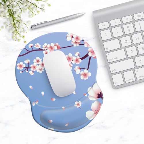 Mouse Pad with Ergonomic Gel-Filled Wrist Rest and Non-Slip PU Base, Comfortable & Accurate Computer Mouse Pad with Support for Home Office Working Studying (Cherry Blossom) - color: Cherry Blossom