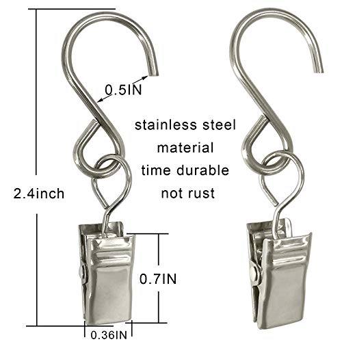 Stainless Steel S Hooks Curtain Clips, 50 Pack Hanging Party Lights Clips, Hangers Gutter Photo, Art Craft Display, 2.4 Inch Long, Silver - color: 2.4 Inch Long Silver