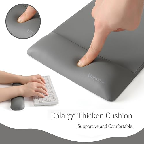 UnivoColors Design-Wave Set of Keyboad Wrist Rest & Mouce Pad,Artificial Sheepskin+Memory Foam+Ergonomic+Anti-Slip Gel, Resilience Support During Work and Gaming,Keyboard Accessory,Grey - color: Km_grey, style: Keyboard Wrist Rest & Mousepad Suit