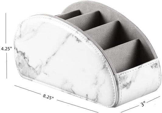 Arnice PU Leather Remote Holder, Arc Shape Caddy Desktop Organizer with 5 Spaces for TV, DVD Remotes, Media Controllers, Pen, Pencil, Office Supplies (White) - color: White