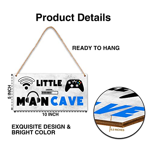 Little Man Cave, Gaming Wooden Door Sign for Gamer Room Decor, Boys Decorations for Bedroom Nursery Playroom Wall Art (5"x10") -A01 - style: Gaming