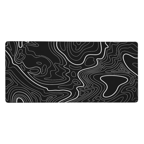 XXL Black Topographic Contour Big Mouse Pad Large,Gaming Mouse Pad Desk Pad,35.4x15.7x0.12 Inch Long Computer Keyboard Mouse Mat Mousepad Non-Slip Base and Stitched Edge for Gaming and Office - color: BlackTopographic Contour, size: 35.4Lx15.7W inches
