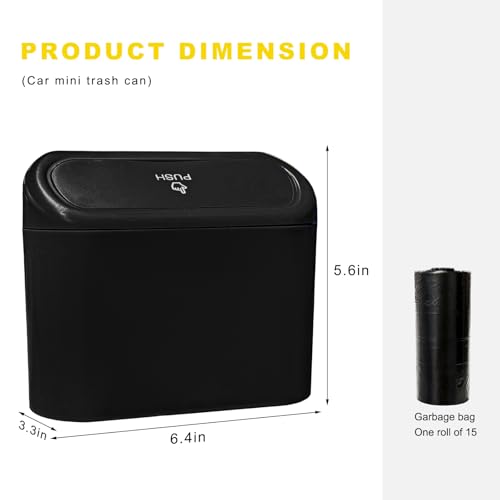 Car Trash Can Bin with Lid, Mini Portable Auto Garbage Can with 15Pcs Trash Bags, Waterproof Leakproof Small Garbage Organizer, Car Dustbin for Vehicle, Home, Office (Black) - color: Black