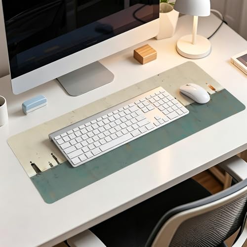 Beige Green Summer Beach Mouse Pad,XL Large Art Minimalist Abstract People Desk Mat,Aesthetic Calming Beach Crowd Desk Mat for Home Office Dorm Desktop Decor,31.5x11.8 Inch - color: Abstract Green XL