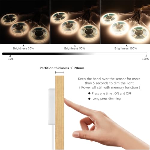 12V Under Cabinet Lighting Kit,3.3Ft 6-in-1 Self-Adhesive COB LED Strip Lights with 36W Adapter Touch Dimmable Led Shelf Lighting 4000k for Kitchen Counters Book Shelf Closet Showcase - color: Neutral White, size: 3.3Ft