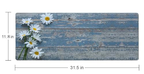 Large Gaming Mouse Pad, Extended XL Mousepad, Non-Slip Rubber Base Keyboard Mouse Mat Desk Pad for Work, Game, Office, Home, 31.5 x 11.8 in, Daisy Flowers on Old Wooden - color: Daisy Flowers on Old Wooden