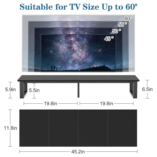 aboxoo 45" TV Riser for 32-60 inch TV, TV Riser Stand Shelf, Tabletop TV Stand Riser, Computer Monitor Table for Home Living Room, Study Office (Black) - color: Black, size: 45 inch