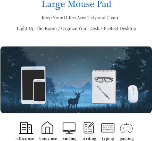 31.5x11.8 Inch Non-Slip Long Extended Large Gaming Mouse Pad with Stitched Edges XL Laptops Keyboard Mouse Mat(Forest Deer) - color: Forest Deer