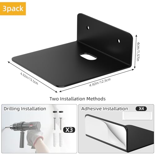 Wisfame Small Wall Shelves Set of 3, 5 Inch Metal Display Ledges for Small Models, Funkos, Collectibles, Little Statues, Adhesive Floating Shelves for Bathroom, Living Room, Bedroom (Black) - color: Black, size: 4.9" x 4.9"-3PCS