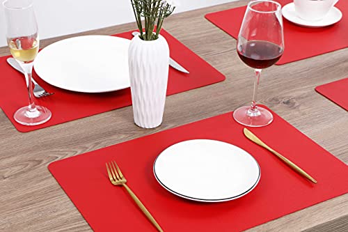 Wipeable Placemats Leather Table Mats Waterproof Heat-Resistant Easy to Clean for Dining Table Set Kitchen Table (4, Red) - color: Watermelon Red, size: set of 4