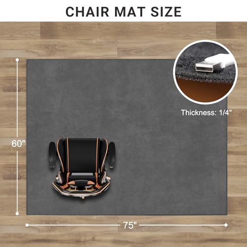 Office Chair Mat, 75" x 60" Large Chair Mat for Hard Floors, Flannel Fabric Area Rug for Hard Surface, Floor Protector Under Desk Mat for Home Office (Dark Grey) - color: Dark Grey (Stitched Edge), size: 75" x 60" x 0.2" (for hard floors)