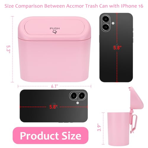 Accmor Car Trash Can with Lid, Vehicle Trash Bin Car Dustbin Garbage Organizer Holder with One Roll Trash Bag, Portable Hanging Mini Leakproof Cars Storage Bag Container for Auto, SUV, Office (Pink) - color: Pink