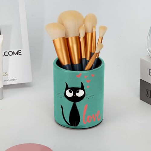 Cat and Love Pen Holder Pencil Organizer for Desk, 3.1” x 3.1” x 3.9” Pencil Cup Office Supplies, Large Capacity Cute Pen and Makeup Brush Holder for Home, School, Desktop - color: Cat and Love
