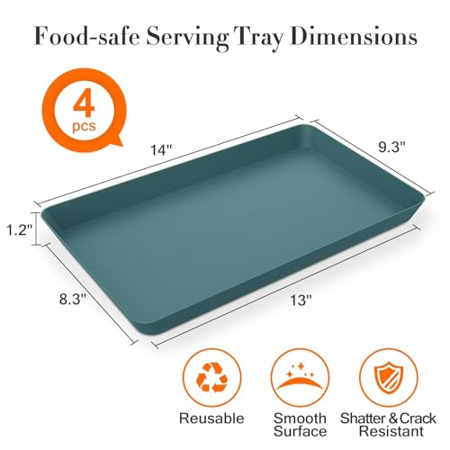 WOWBOX 4 pcs Serving Tray for Entertaining, Serving Platters for Snacks, Fruit, Cookies, Dessert, Reusable Plastic Trays for Serving Food and Pantry Organization in Kitchen & for Parties, (Green) - color: Green