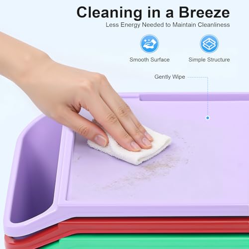 4 Pcs Kids Lap Desk Tray, Plastic Breakfast Laptop Trays with Side Pockets and Storage Slots Portable Multicolor Lap Desk for Writing, Reading, Drawing, Classroom (21.65 x 11.8 x 8.46In) - size: 21.65 x 11.8 x 8.46In