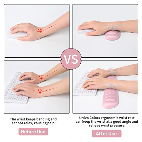 UnivoColors Pink Keyboard Wrist Support and Mouse Wrist Rest Set, Made of Memory Foam Soft Gel, Ergonomic Pad for Computer, Laptop, Mouse, Office, Gaming - color: Kw_pink, style: Wrist Rest for Keyboard & Mouse