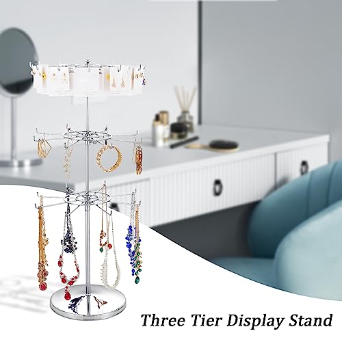 Polmart Heavy Duty Dual Heights (Stand & Tiers) Adjustable Countertop Spinner Display Stand (Silver, 3-Tier) - color: Silver