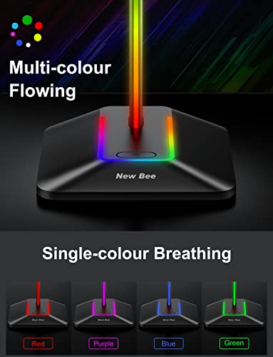 New Bee Headphone Stand with RGB Lighting, Sturdy Aluminum Gaming Headset Holder with USB-C & USB Charging Ports, Stable Desktop Earphone Stand for All Headphones Size, Black - color: Black