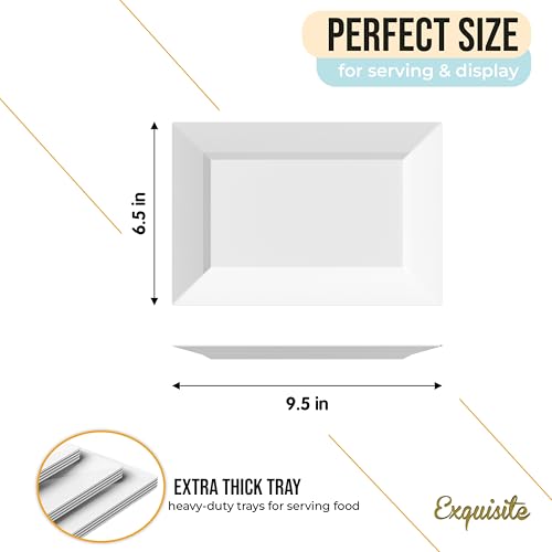 Exquisite Plastic Serving Trays for Party - 40 Pcs 9.5 Inch White Serving Platters, Disposable Party Trays for Food, Catering & Buffet - color: White, size: 9.5 Inches
