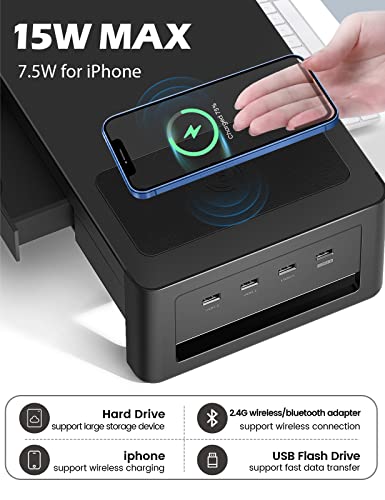 meatanty Dual Monitor Stand Riser with 2 Drawers,4 USB Ports and Charging Pad,Metal Monitor Stand for 2 Monitors Supports Transfer Data and Charging,Desk Organizer for PC,iMac(38.7 inches) - size: Extra-Large