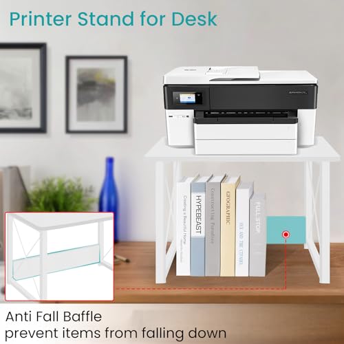 ELITEROO Desktop Printer Stand with Storage, Printer Stand Shelf Desk Organzier for Home/Office, Modern Wood Printer Riser Under Desk Small Table for Printer Fax Machine Copier Scanner (White) - color: White
