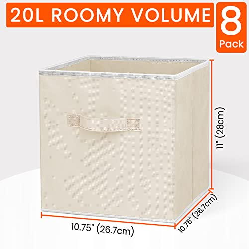 Criusia Storage Cubes - 11 Inch Heavy Duty Fabric Storage Bins for Shelves Closet Cube Organizer - 8 Pack Collapsible Cube Storage Bins Baskets for Clothes Blankets Toys - Nursery Organization (Beige) - color: Beige, size: Medium -11 inches