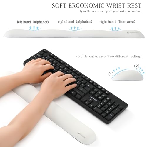 UnivoColors Design-Wave Keyboard Wrist Rest, Artificial Sheepskin+Memory Foam+Ergonomic+Anti-Slip Gel, Resilience Support During Work and Gaming,Keyboard Accessory,White - color: Kr_white, style: Keyboard Wrist Rest