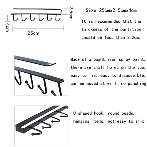 Kitchen Hook Holder Under Cupboard, Under Cabinet Utensils Hanging Hooks Rack, Drilling Free Cabinet Door Hanging Hook Rack,6 Hooks Kitchen Storage Utensil Organizer Hook Rack,2 Pack (Black) - color: Black 2pcs